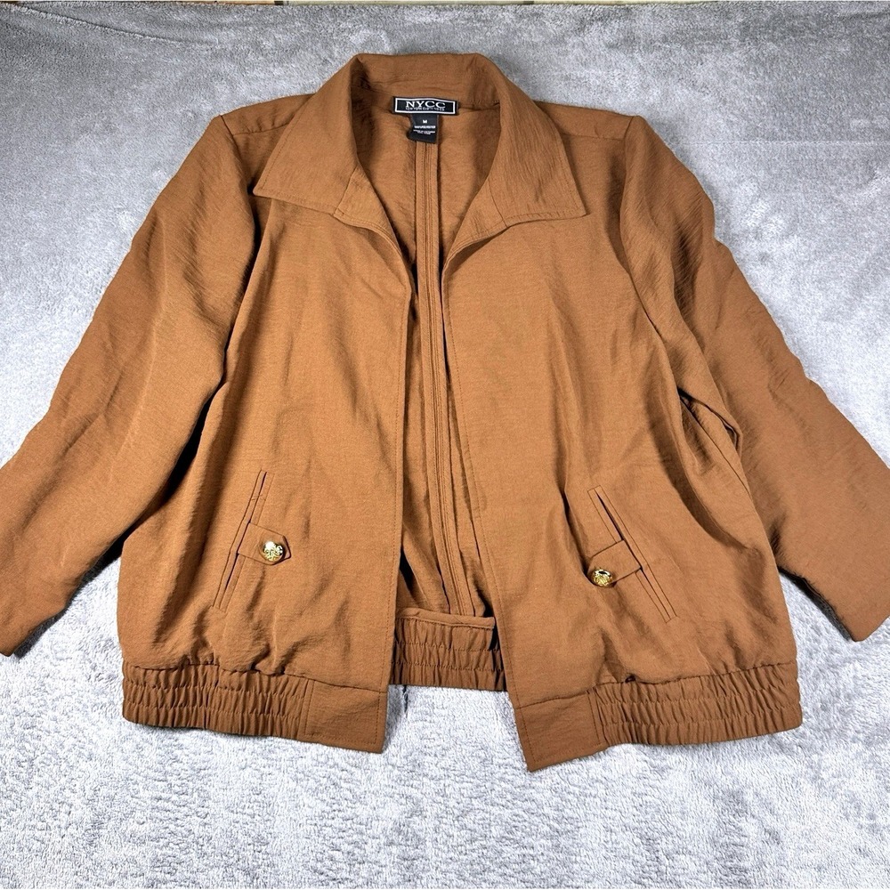 NYCC New York Clothing Co Women Medium Brown Lightweight Zip Jacket Gold Buttons